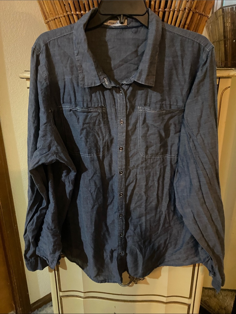 Maurices - Dark Blue Lightweight Chambray Button-Down Shirt